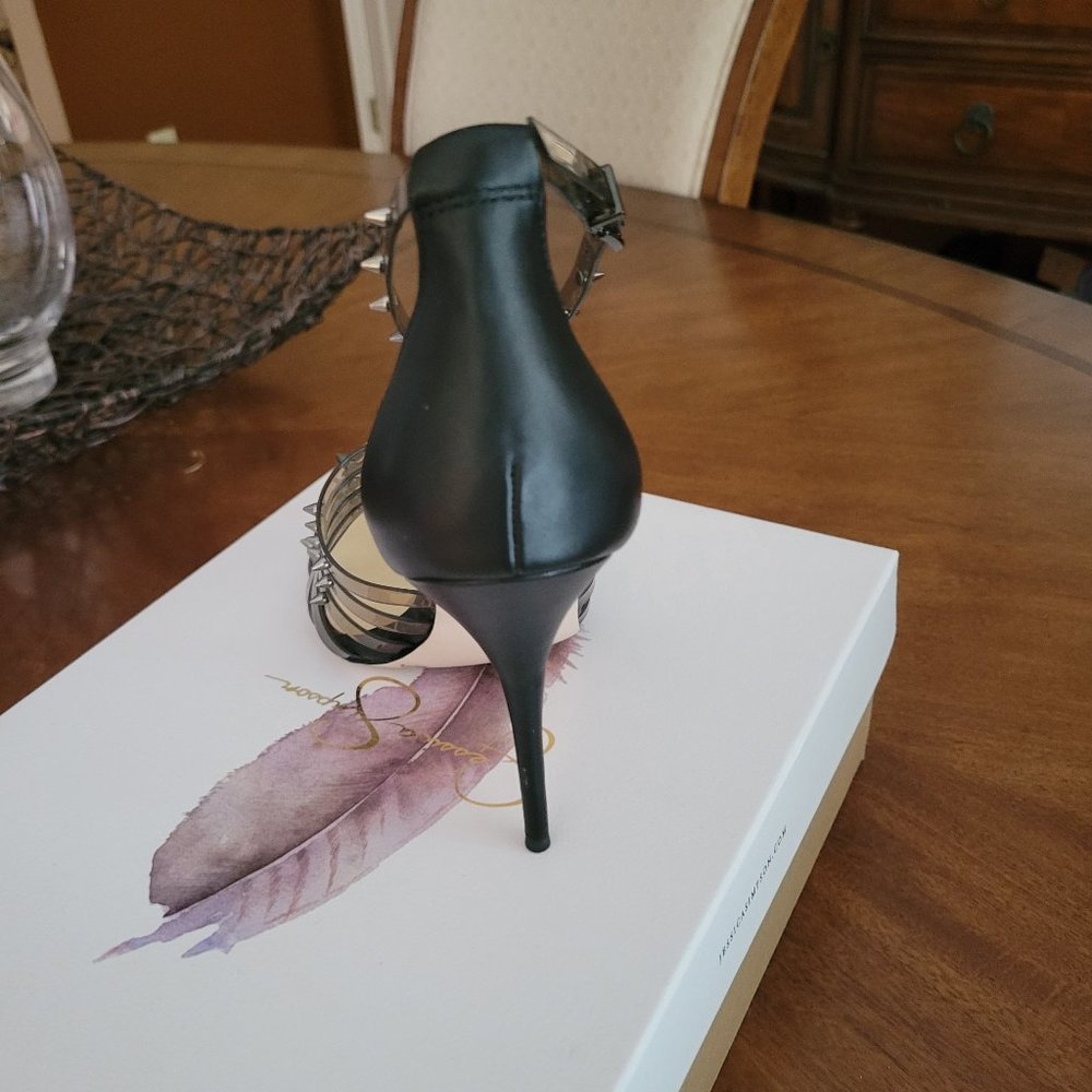 Jessica Simpson Black Leather Studded Heels Sz 8 (New)